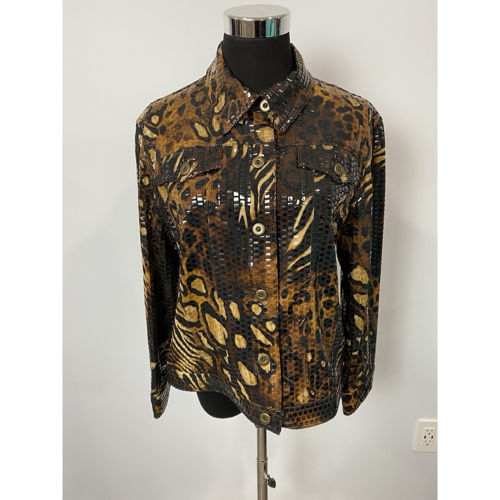Ruby Rd Jacket Women's‎ Size 12 Animal Print Sparkly Button Front Pockets